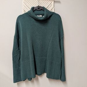 Gap 24/7 split hem Sweater XL 100% cotton Green Turtleneck